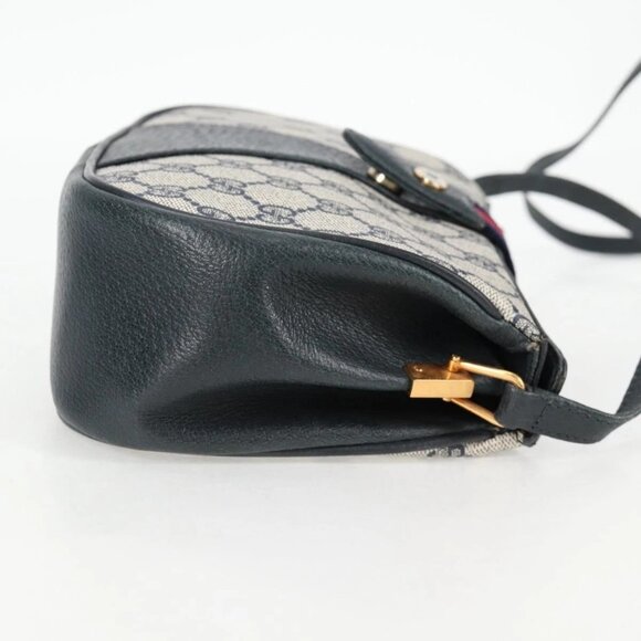 GUCCI GG Supreme Sherry Line Shoulder Bag PVC Navy Gold - Picture 4 of 16